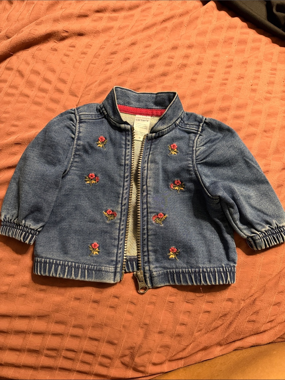 Carter's Denim Baby Jacket with Pink Rose Embroidery